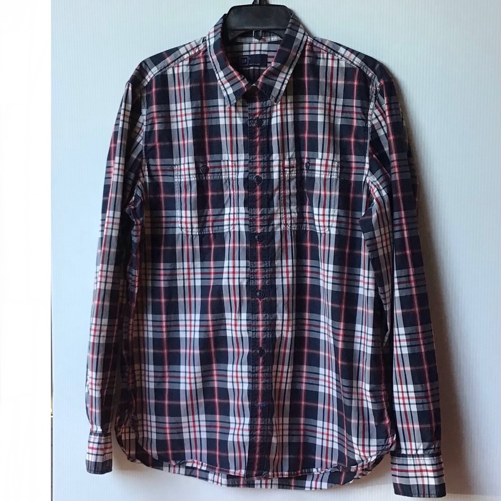 Gap Men's Blue Plaid Long Sleeve Button Down Shirt Size L.